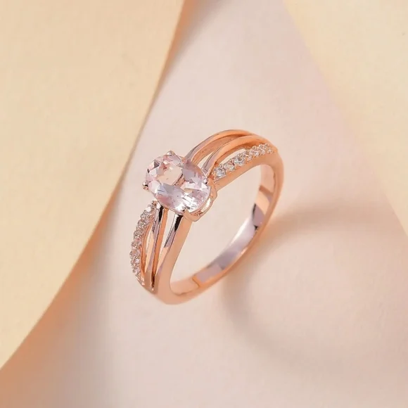 Morganite & White Zircon Ring 18k Rose Gold over 925 Size 6! - Picture 3 of 8